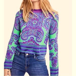 Free People Boho Paisley Striped Knit Cropped Sweater